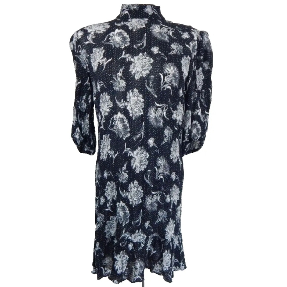 The Kooples Black White Floral Mock neck Dress